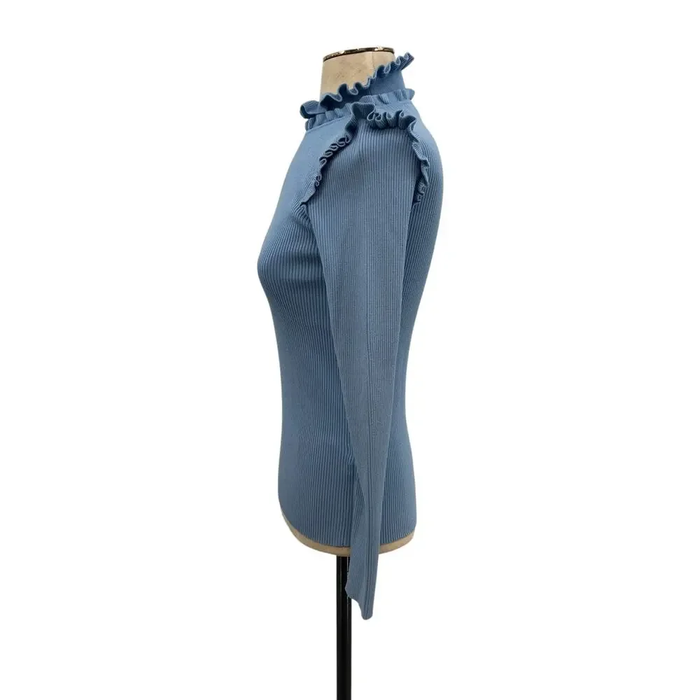 Sandro Spoon Ruffled Sweater Turtleneck Ruffle Cornflower Blue Size 2 US‎ Medium